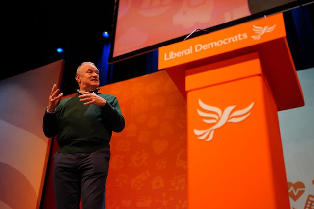 <p>Sir Ed Davey during his party’s autumn conference at the Bournemouth Conference Centre  </p>