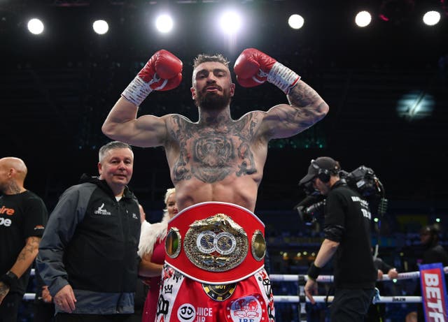 <p>Lewis Crocker celebrating his win over Paddy Donovan</p>