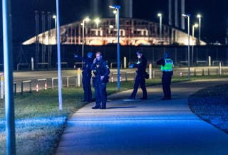 The Danish police are seen at Copenhagen Airport earlier this week