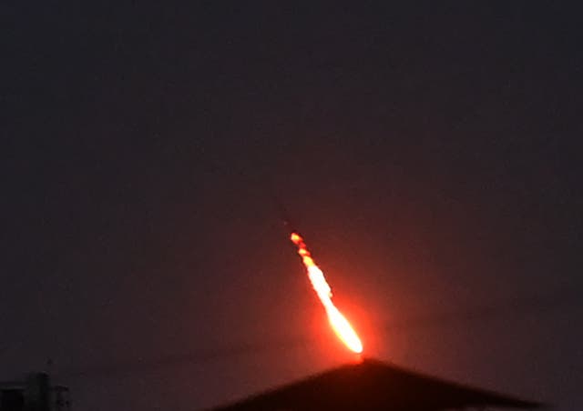 <p>The Ukrainian air defence shoots down a Russian drone above Kyiv during an overnight mass drone and missile strikes on Ukraine</p>