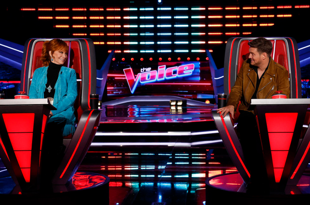 <p>Reba McEntire and Michael Buble on 'The Voice' Season 28</p>