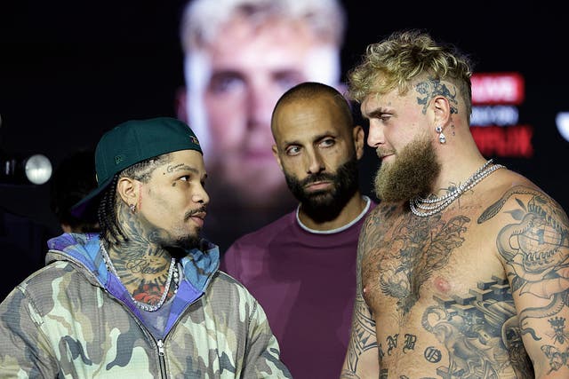 <p>Gervonta Davis (left) facing off with Jake Paul</p>