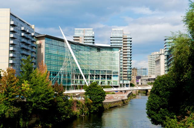 <p>The Lowry looks over the River Irwell</p>