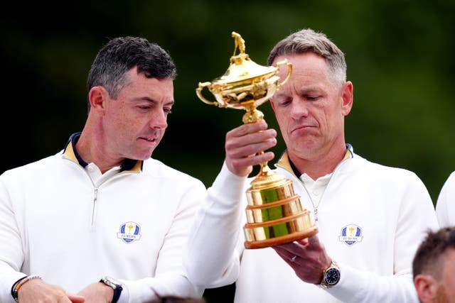 Luke Donald, right, says Rory McIlroy winning the Ryder Cup would top an amazing year (David Davies/PA)