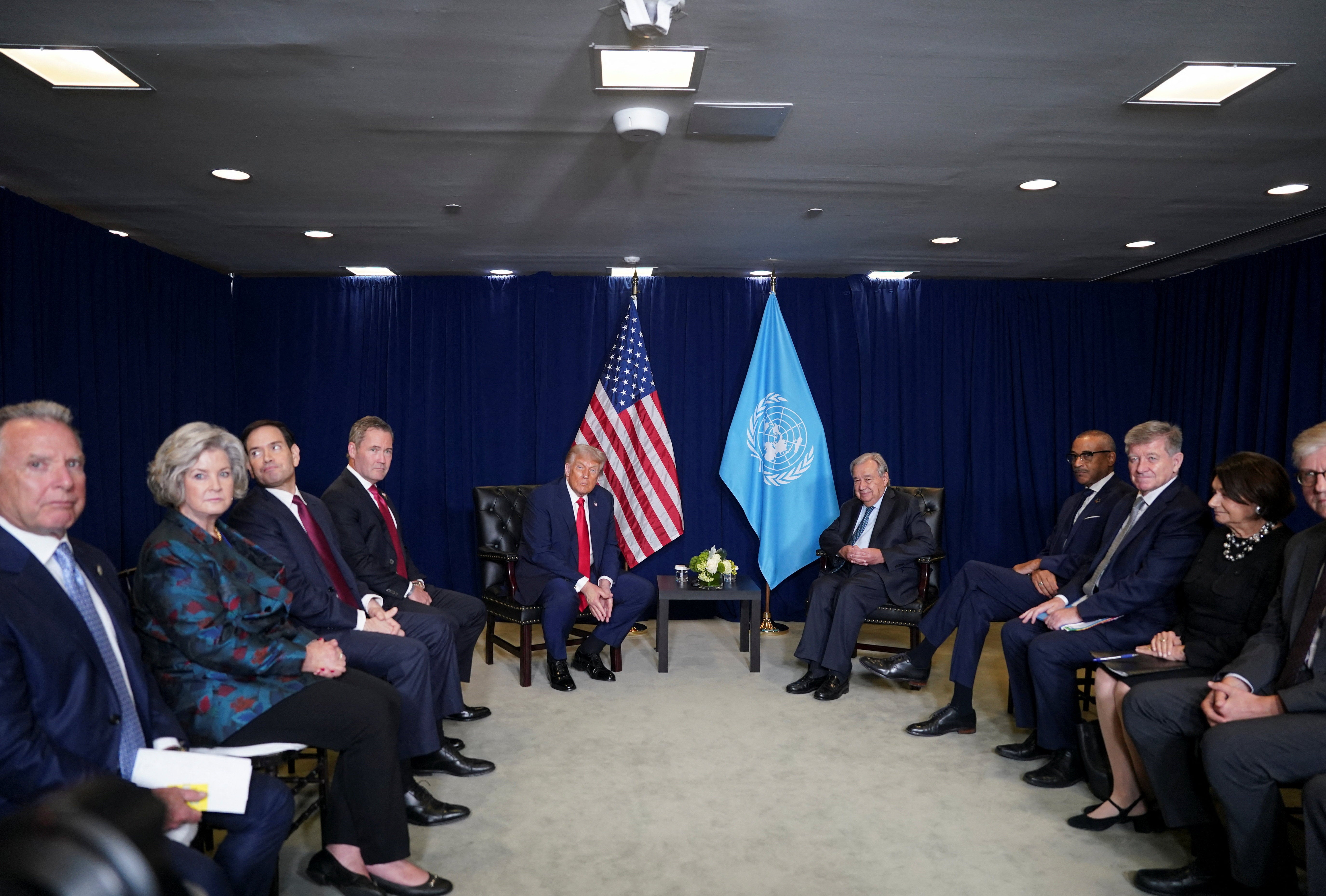 Mr Trump meets with United Nations secretary-general Antonio Guterres in New York City