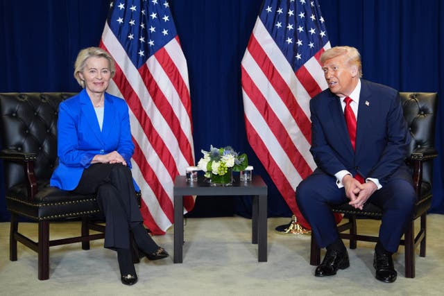 <p>President Donald Trump meets with the President of the European Commission Ursula von der Leyen, during the United Nations General Assembly</p>