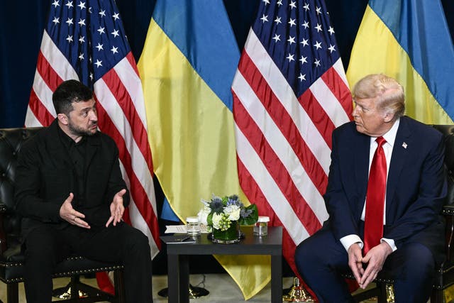 <p>Donald Trump holds a bilateral meeting with Ukraine’s president Volodymyr Zelensky on the sidelines of the UN General Assembly in New York City on 23 September</p>