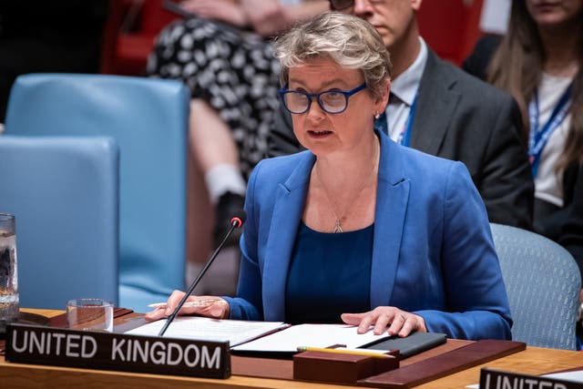 <p>Yvette Cooper told the UN Security Council that Russia seeks to ‘spread instability’ </p>