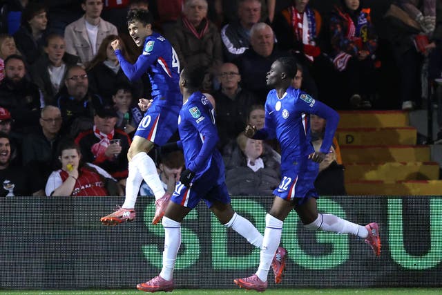 Facundo Buonanotte, left, scored Chelsea’s winner (Nigel French/PA)