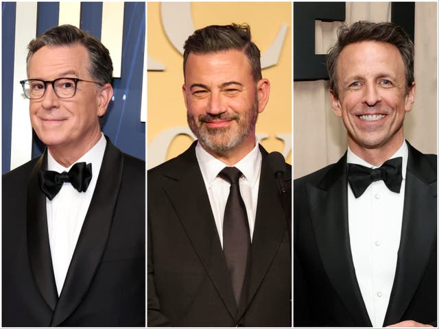 <p>Stephen Colbert, Jimmy Kimmel and Seth Meyers</p>