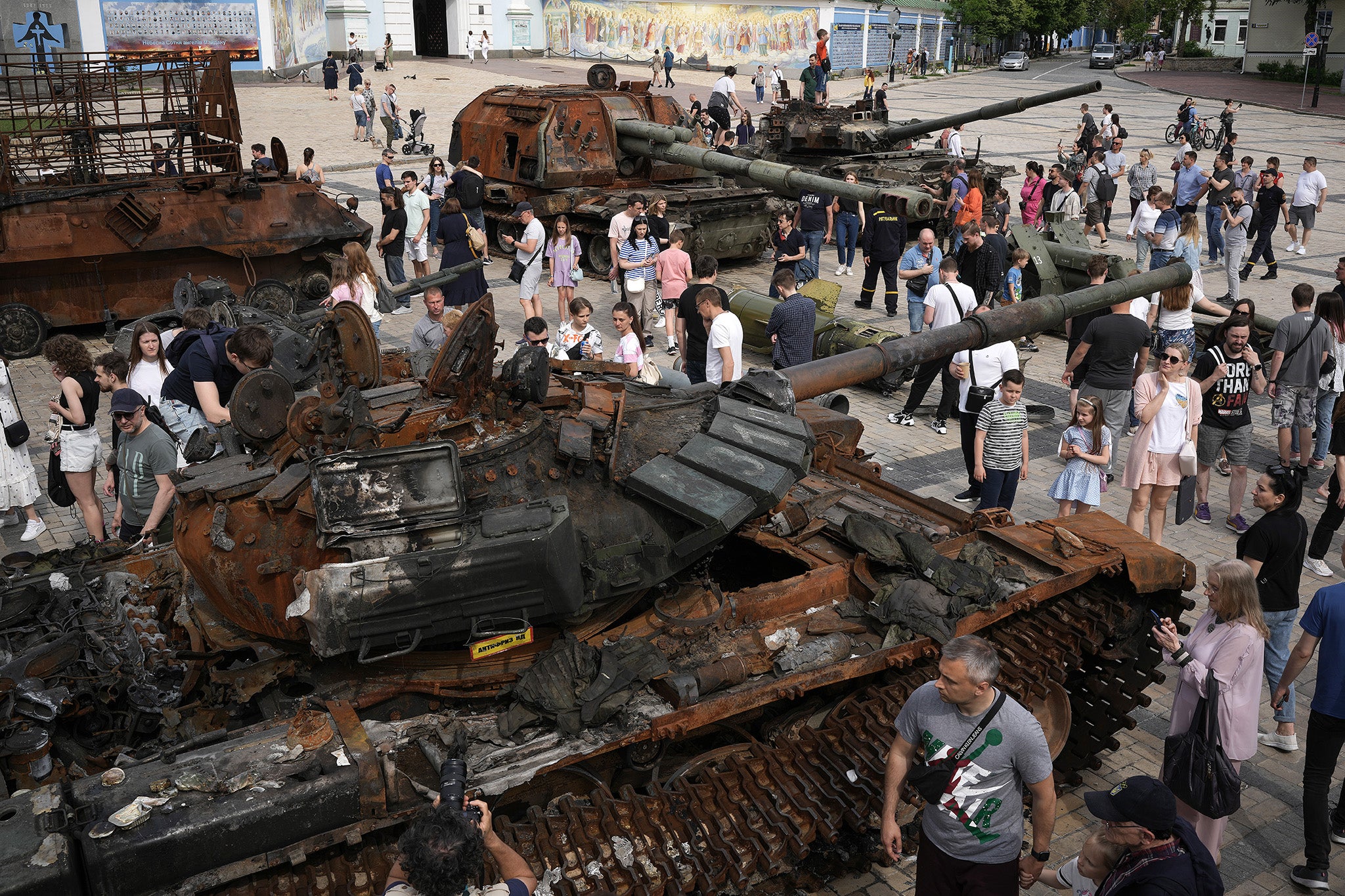 Crowds gather in June to view destroyed Russian tanks in Kyiv. Ukrainian resistance has far exceeded Putin’s expectations