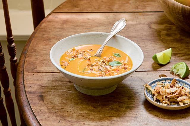 <p>A creamy, spiced carrot and coconut soup with a Thai-inspired crunch – proof that soup season can be anything but boring</p>