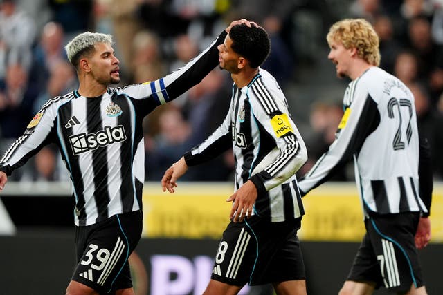 William Osula (centre) scored twice for Newcastle (Owen Humphreys/PA)