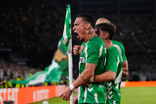 Antony celebrates his late equaliser (Jose Breton/AP)