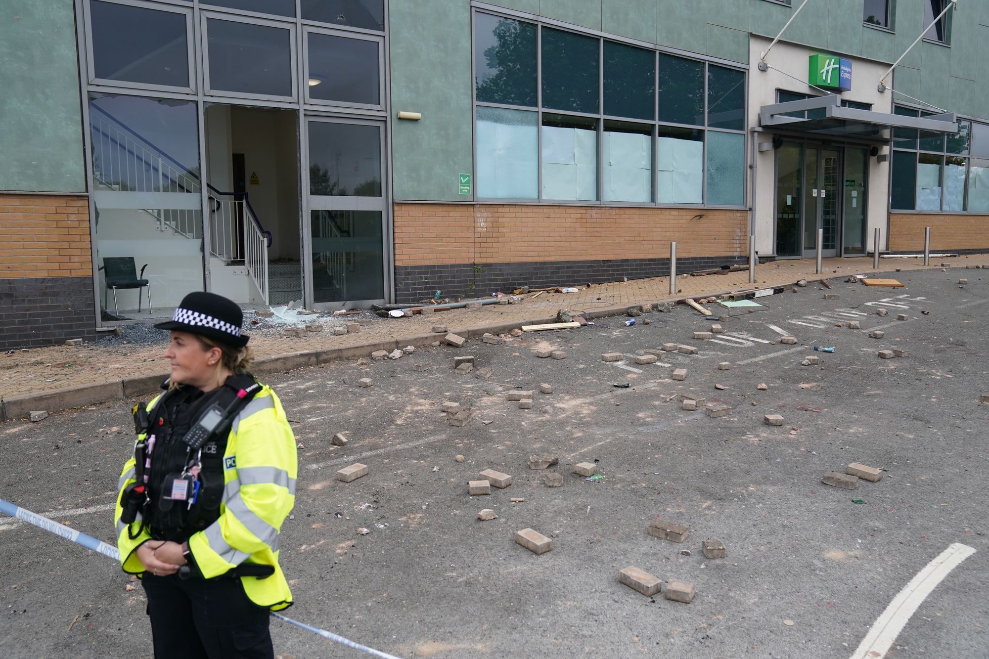 A police dog squad of Staffordshire Police was posted on 4 August 2024 at Tamworth, where he was overshadowed with bricks and fireworks