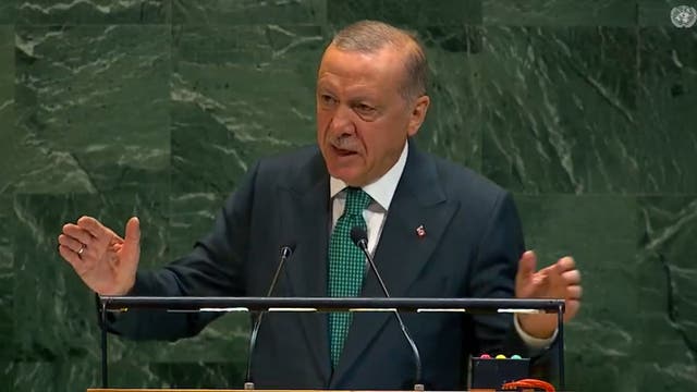 <p>Turkish President Recep Tayyip Erdoğan at the United Nations General Assembly.</p>