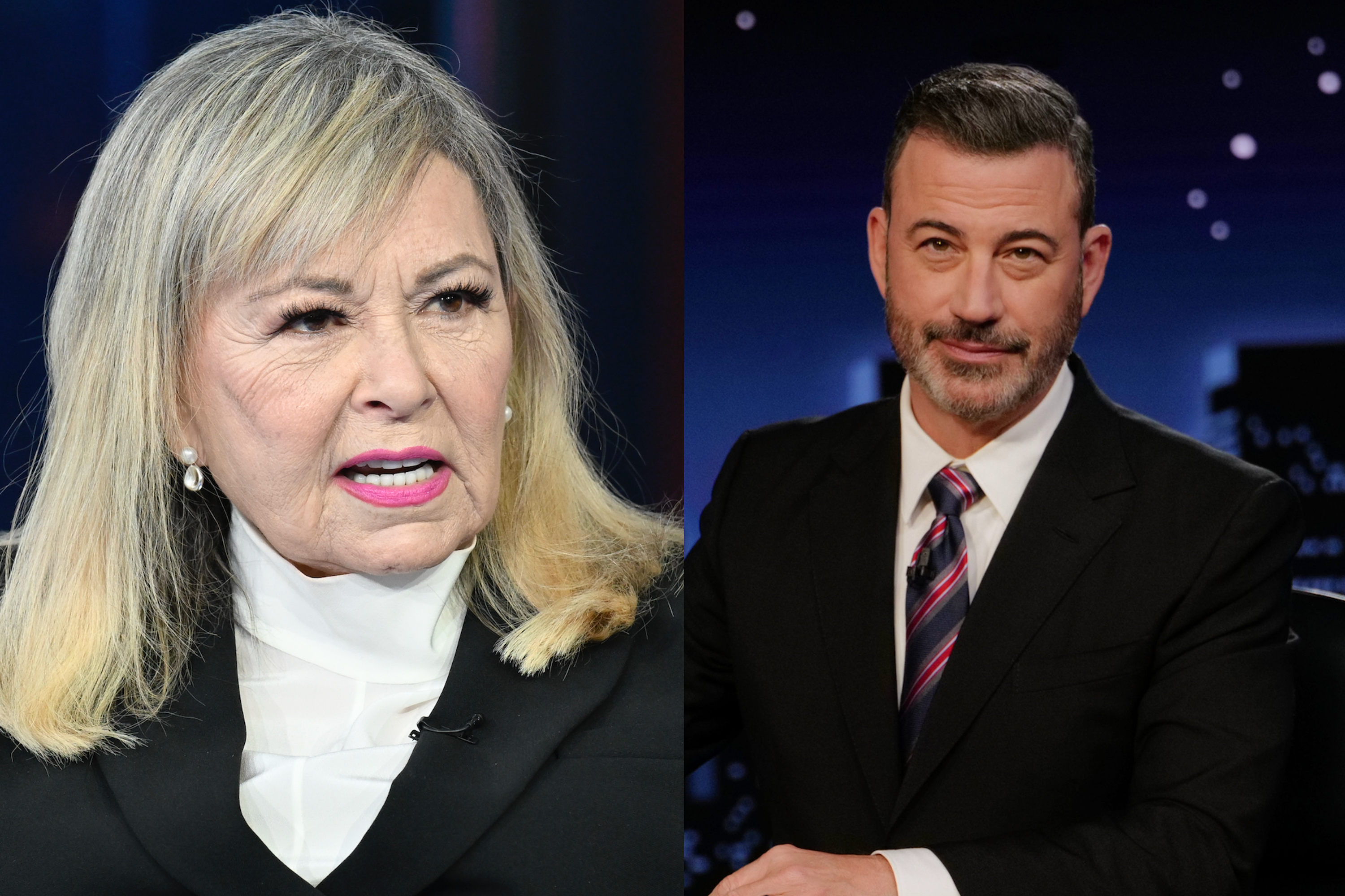 <p>Roseanne Barr and Jimmy Kimmel</p>