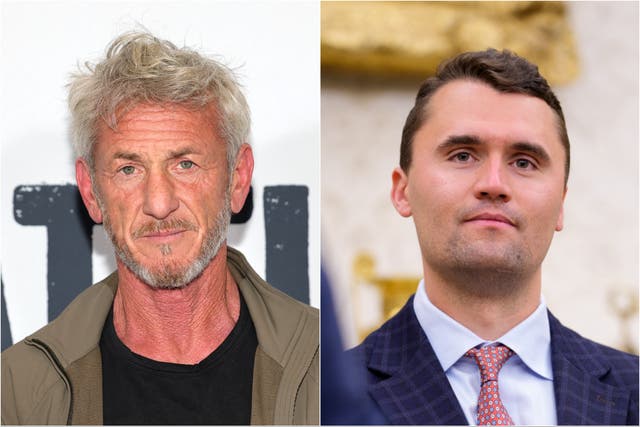 <p>El actor Sean Penn, quien desde hace mucho tiempo ha sido muy abierto con respecto a sus opiniones políticas, y el fallecido activista de derecha Charlie Kirk</p>