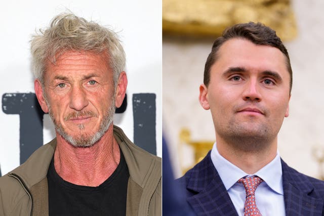 <p>El actor Sean Penn, quien desde hace mucho tiempo ha sido muy abierto con respecto a sus opiniones políticas, y el fallecido activista de derecha Charlie Kirk</p>