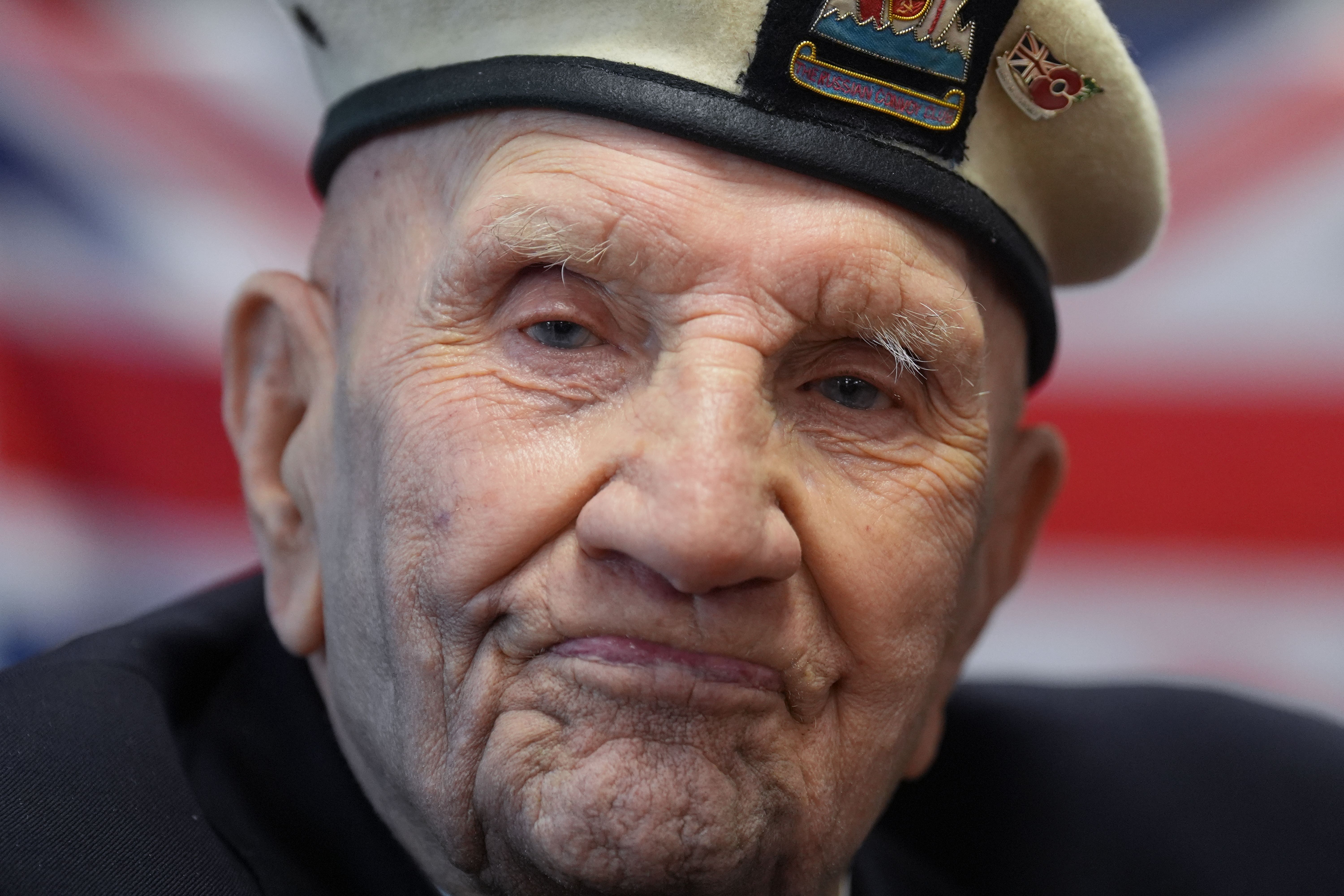 Dougie Shelley celebrates his 100th birthday during a tea party at the Royal Naval Association Southend Branch in Southend-on-Sea, Essex (Joe Giddens/ PA)