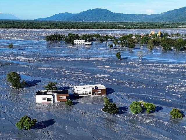 <p>A drone view shows mud covering areas of Hualien due to flooding, following Super Typhoon Ragasa in Hualien</p>