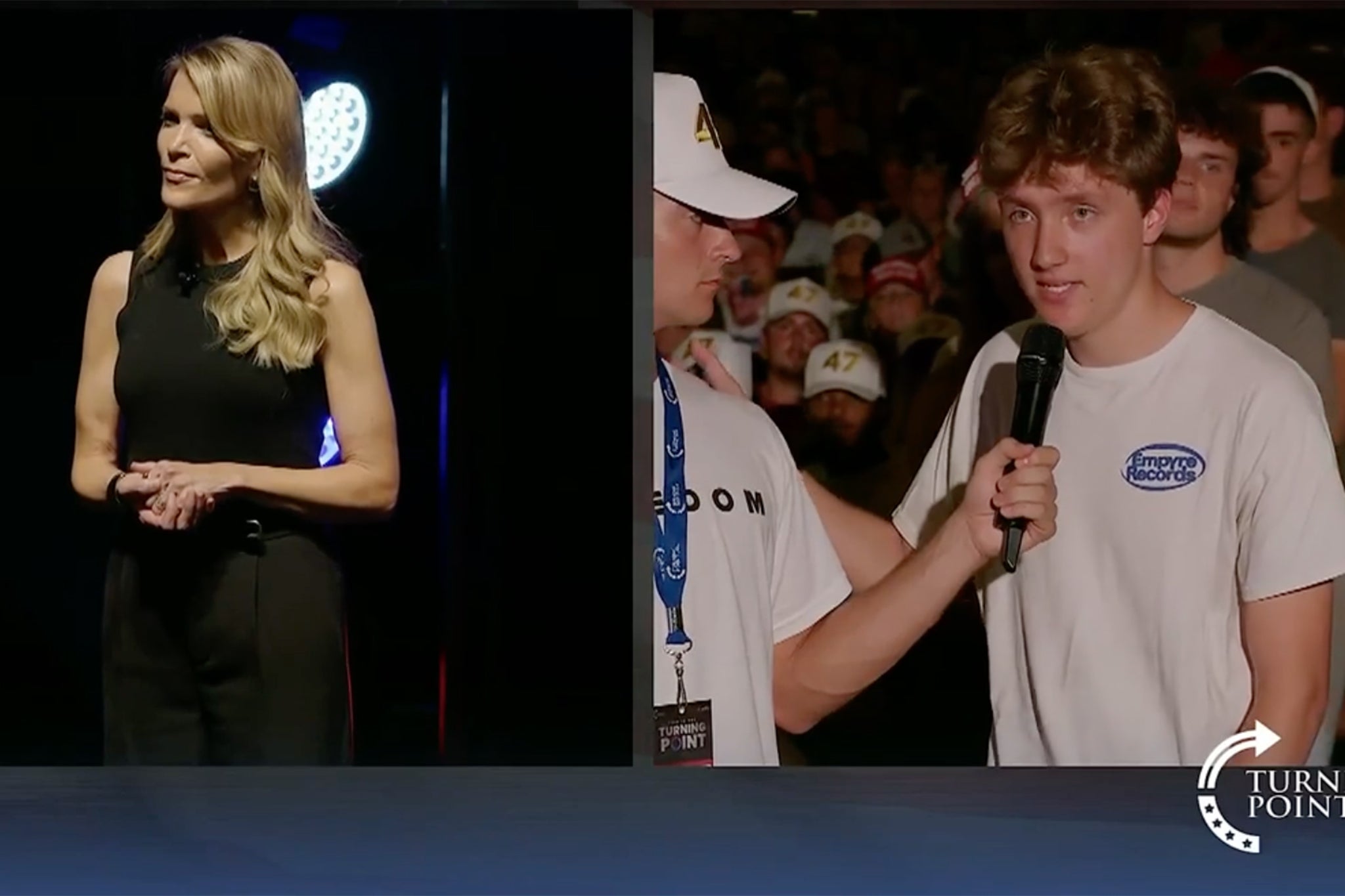 <p>Megyn Kelly shouted ‘that’s a blatant lie’ at a student who said Trump had contributed to the rise in political violence</p>