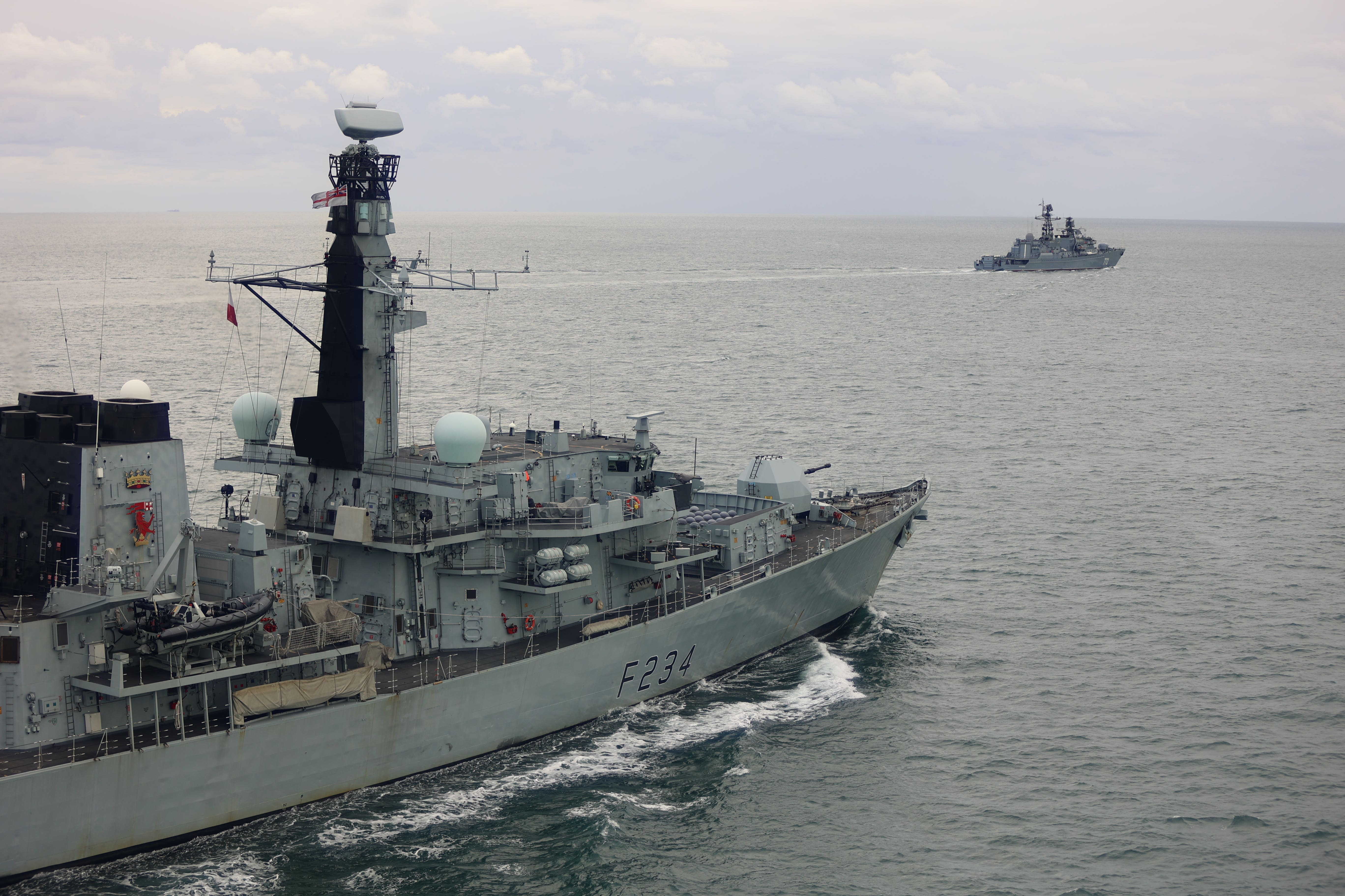 HMS Iron Duke shadowed RFN Neustrashimy and cargo ship Sparta through British waters