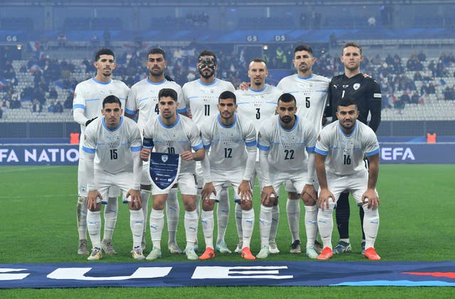 <p>The Israel team before playing France in last season’s Uefa Nations League</p>