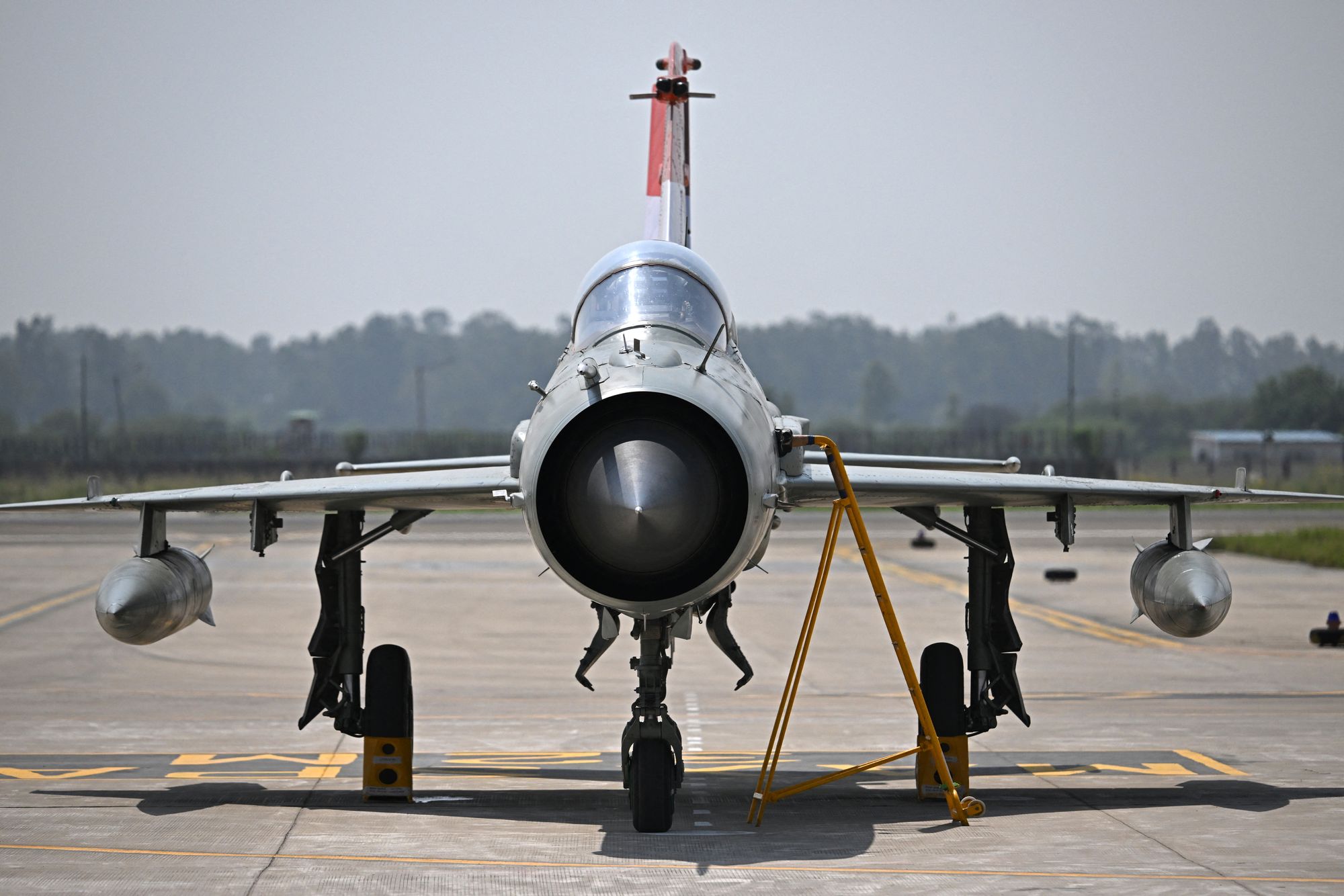 A MiG-21 Bison stands on the tarmac at Chandigarh Air Force Station