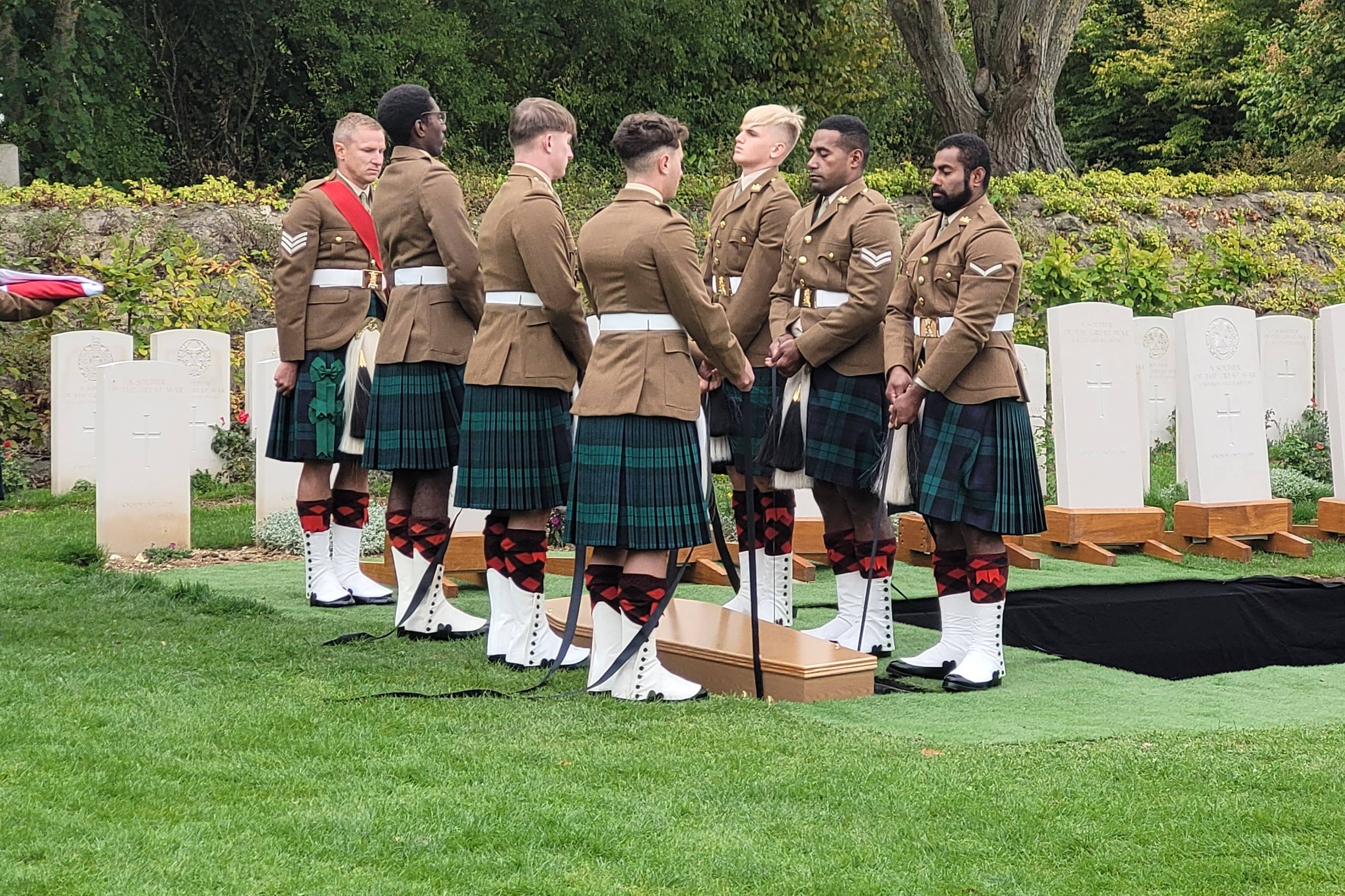 The soldiers were laid to rest in Loos 110 years after the fell in the First World War (Crown Copyright/PA)