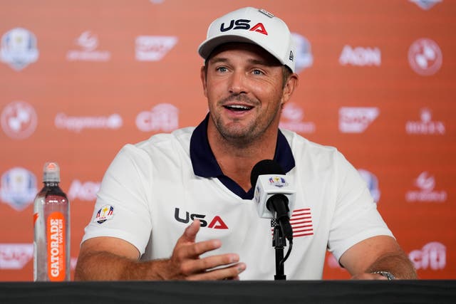 <p>United States' Bryson DeChambeau speaks during a news conference at the Ryder Cup golf tournament</p>