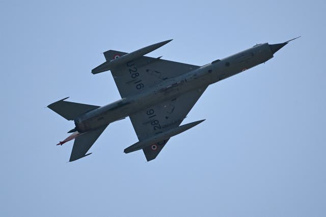 <p>MiG-21 Bison jet performs a flypast during a rehearsal ahead of its farewell at Chandigarh Air Force Station</p>