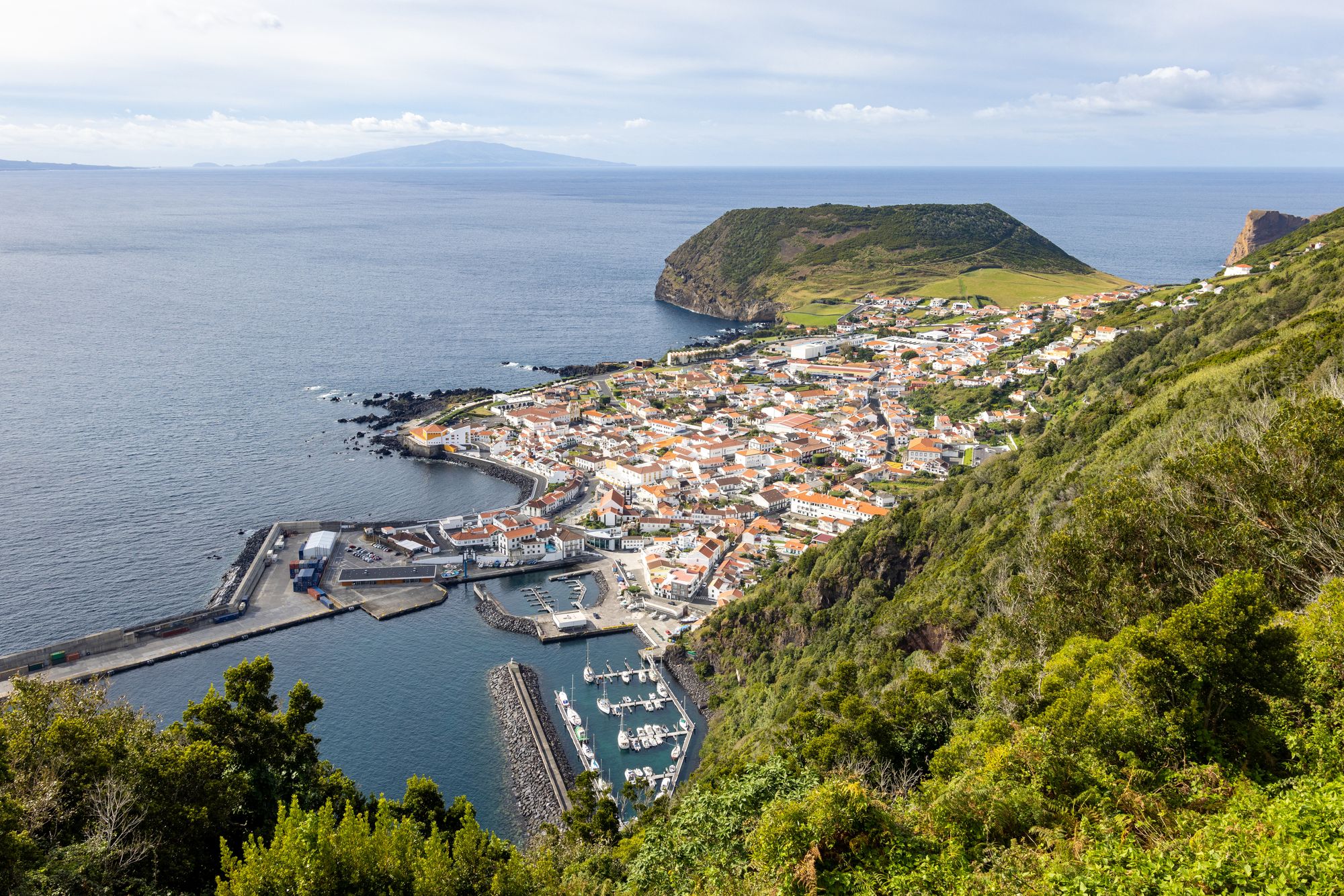 An aerial view of Velas on São Jorge Island