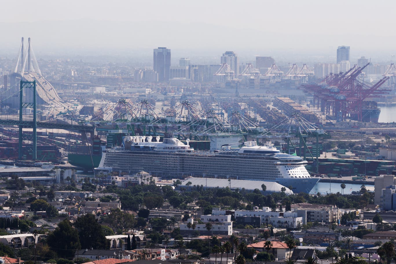Skies in Los Angeles, California, are affected by pollution from ports and the shipping industry