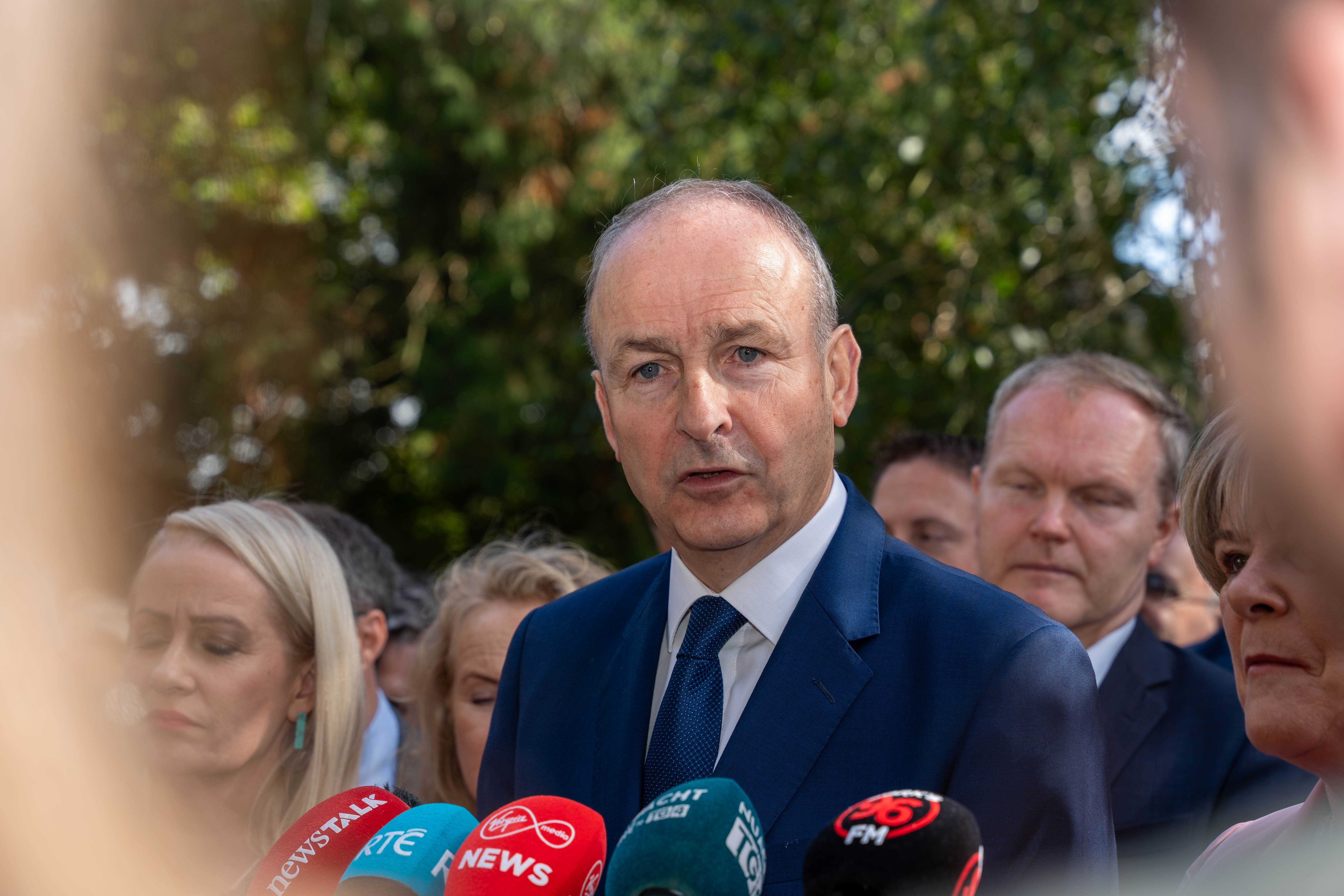 Taoiseach Micheal Martin addresses journalists outside the Fianna Fail’s parliamentary party annual think-in at the Rochestown Park Hotel in Co Cork. Picture date: Monday September 15, 2025.