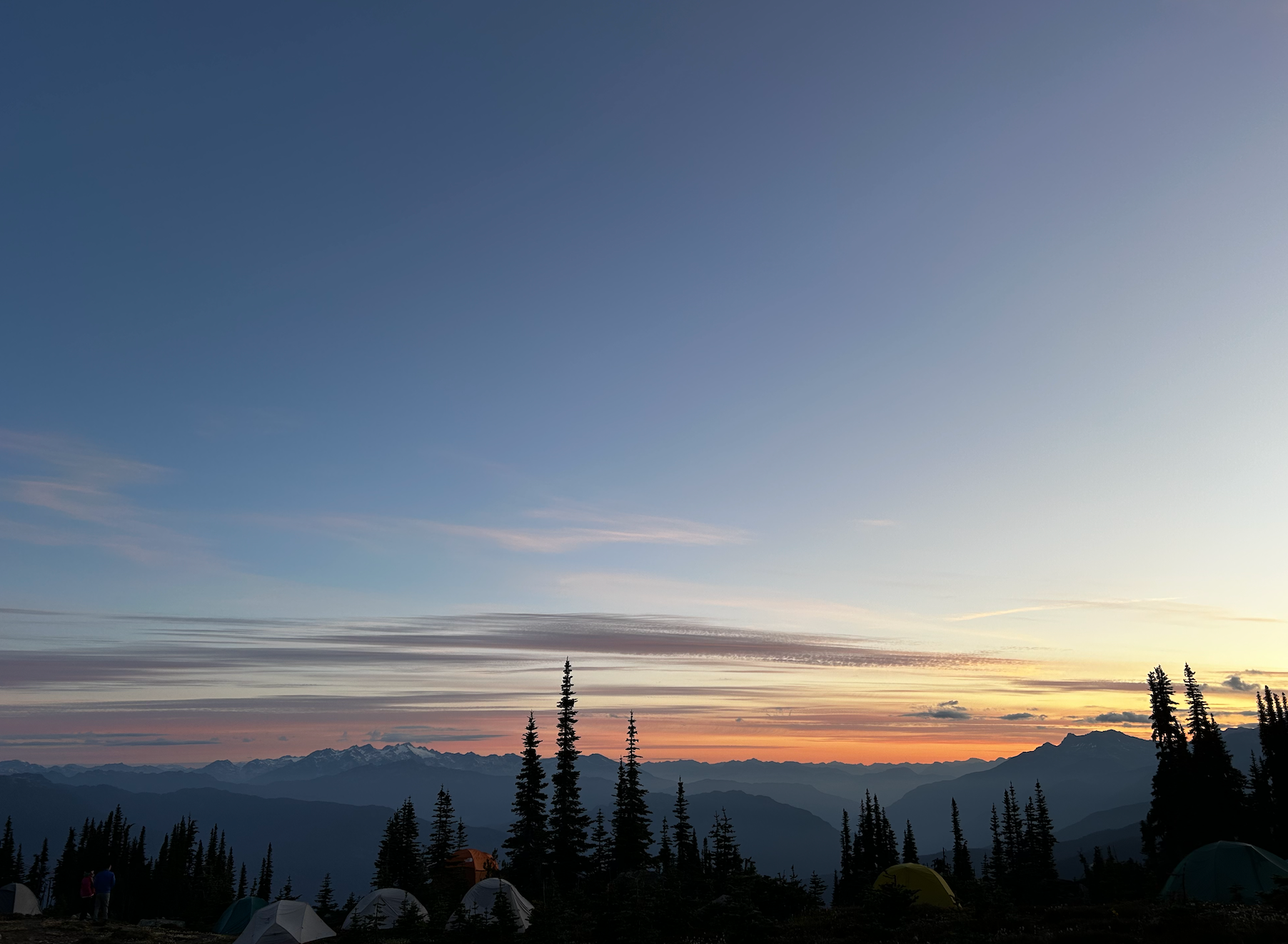 The light started to appear over the campsite ahead of sunrise