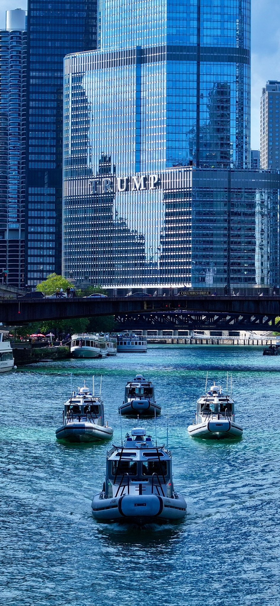 Critics accused the Border Patrol of using the boats to stage a show of force with a Trump tower in the background