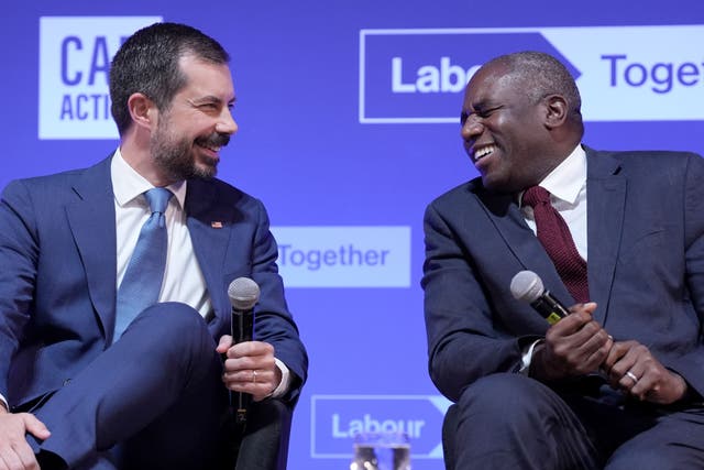Deputy Prime Minister David Lammy met former US transportation secretary Pete Buttigieg at the Global Progress Action summit (Stefan Rousseau/PA)