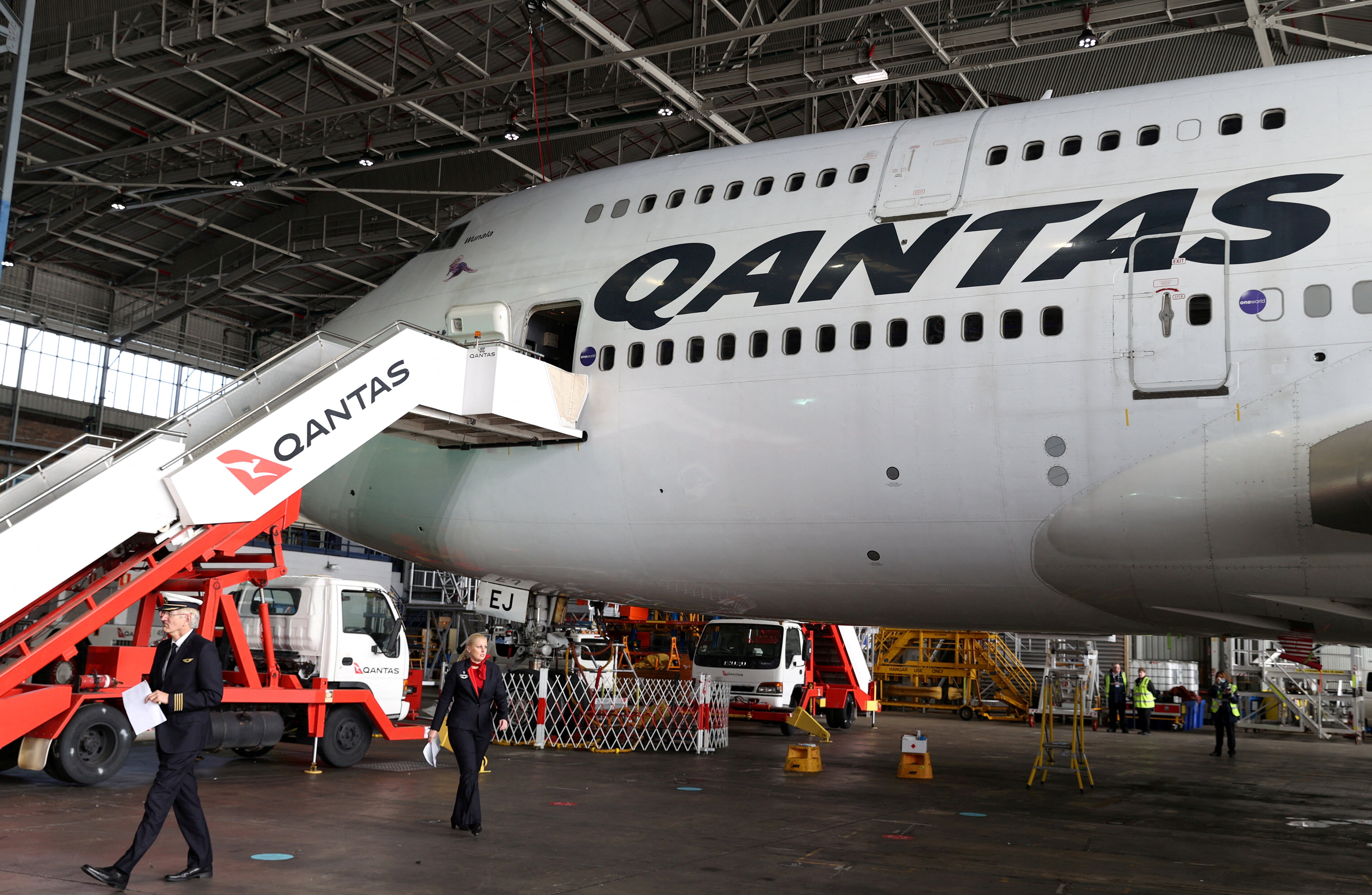 File. Qantas celebrates the departure of its last 747 jumbo jet from Sydney
