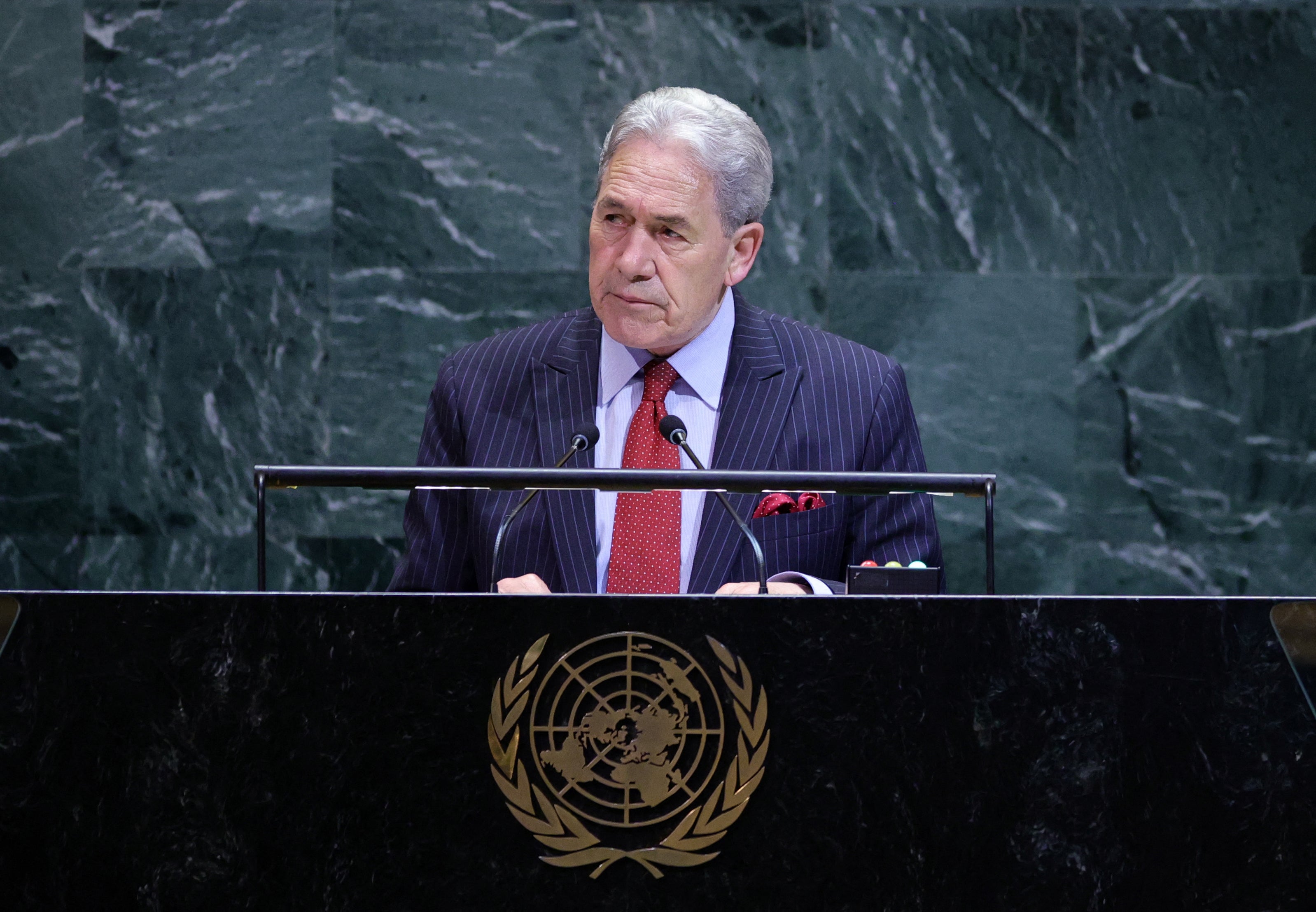 <p>New Zealand’s minister of foreign affairs Winston Peters speaks during the General Debate of the United Nations General Assembly at UN headquarters in New York City on 26 September 2025</p>