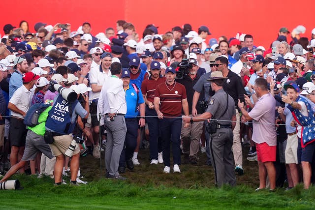 Rory McIlroy and Tommy Fleetwood led from the front as Europe’s strong start to the 45th Ryder Cup continued (Mike Egerton/PA)