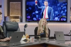 Erika Kirk sits next to husband Charlie’s empty chair as she joins podcast