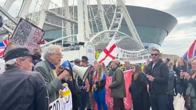 <p>Protesters take part in a 'No to Digital ID' demonstration near Labour Party conference in Liverpool</p>