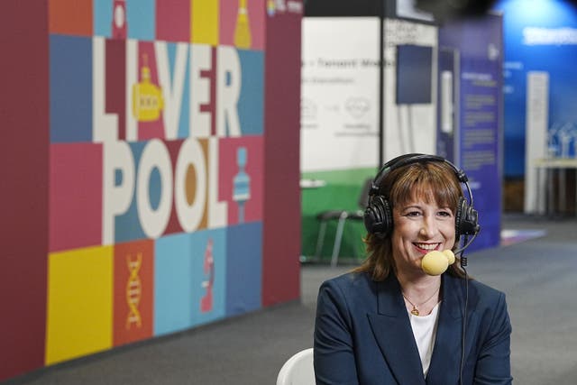 Chancellor Rachel Reeves takes part in the early morning news rounds during the Labour Party conference in Liverpool (Peter Byrne/PA)