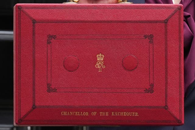 Chancellor Rachel Reeves holds up her ministerial red box in 2024