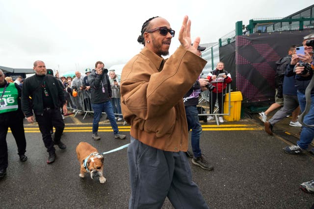 <p>Lewis Hamilton with his dog Roscoe </p>