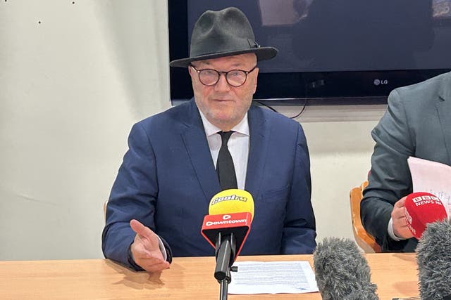 Former MP George Galloway speaks to members of the press about his experience at Gatwick Airport (Rebecca Black/PA)