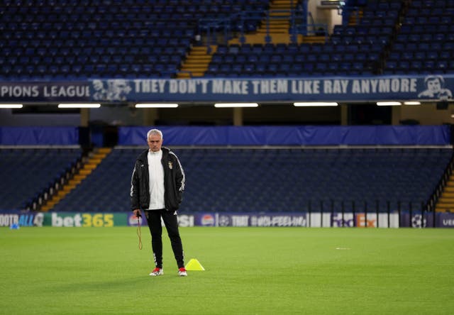 <p>Mourinho took Benfica training on the pitch at Stamford Bridge (Steven Paston/PA)</p>