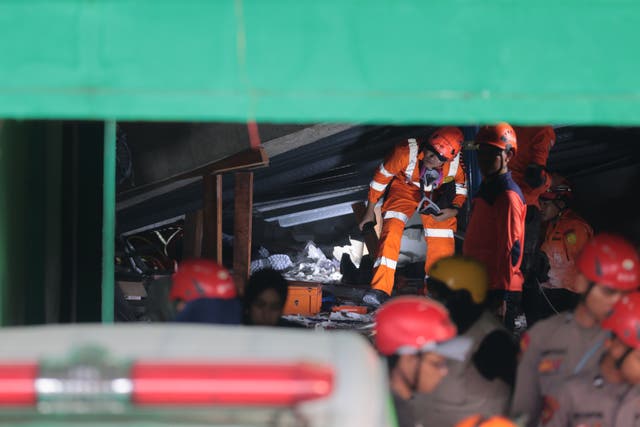 <p>Rescuers search for victims</p>