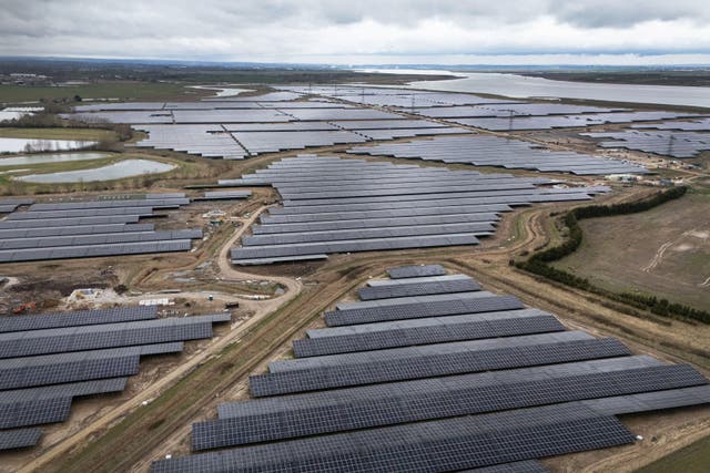 A general view of Cleve Hill Solar Park, the UK’s largest solar and battery storage project under construction near Faversham in Kent (Gareth Fuller/PA)